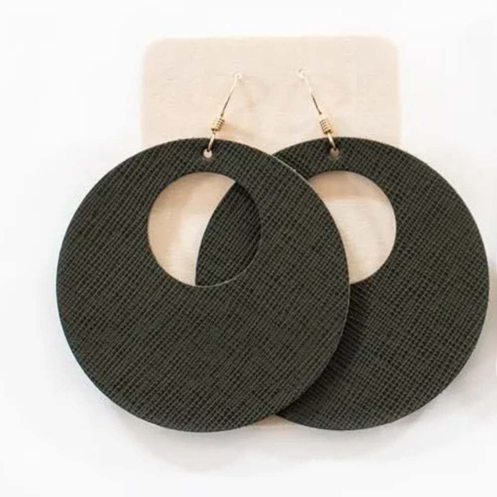 Nickel and Suede Green Fatigue Novas Leather Earrings